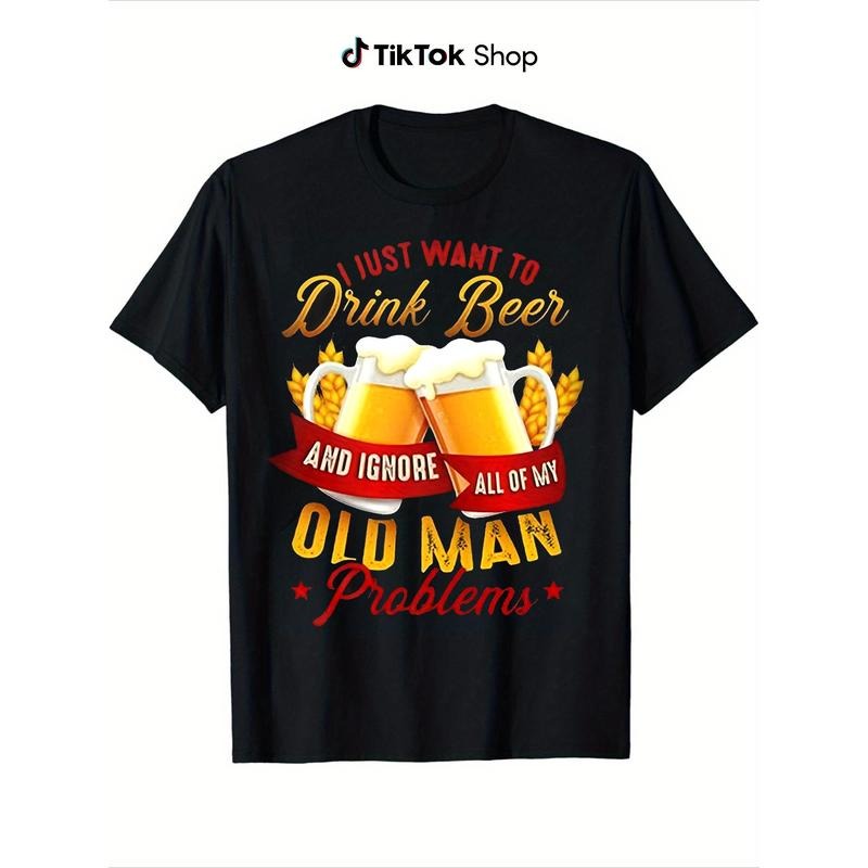 1pc Men'S M7B1E5 Retro Beer Graphic T-Shirt, 100% Cotton Fabric, Crew Neck, Short Sleeve, Regular Fit, Weekend Casual...