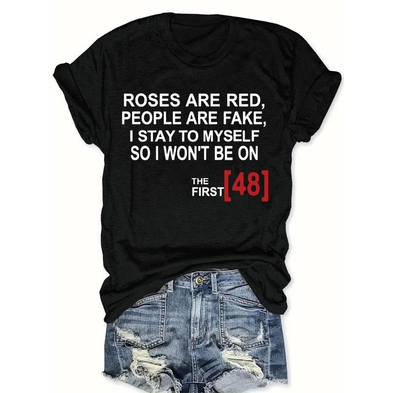 1pc Women'S Casual T-Shirt with Vibrant Letter Print - Floral Pattern, Crew Neck, Short Sleeves, Knit Fabric, Medium Stretch