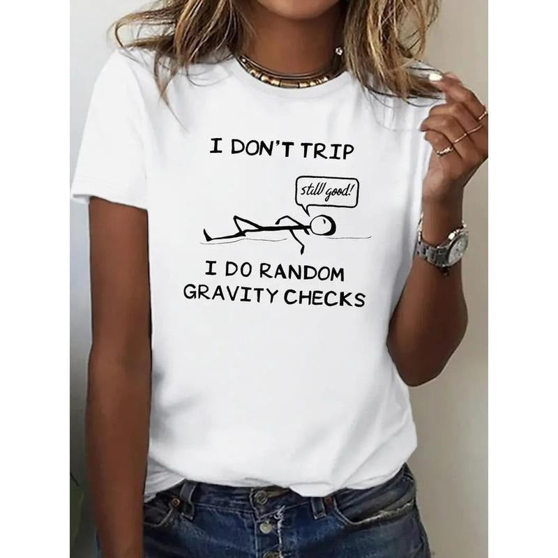 1pc Women's "I Don't Trip" Graphic T-Shirt - Breathable & Comfortable Casual Short Sleeve Top, Round Neck, All-Season...