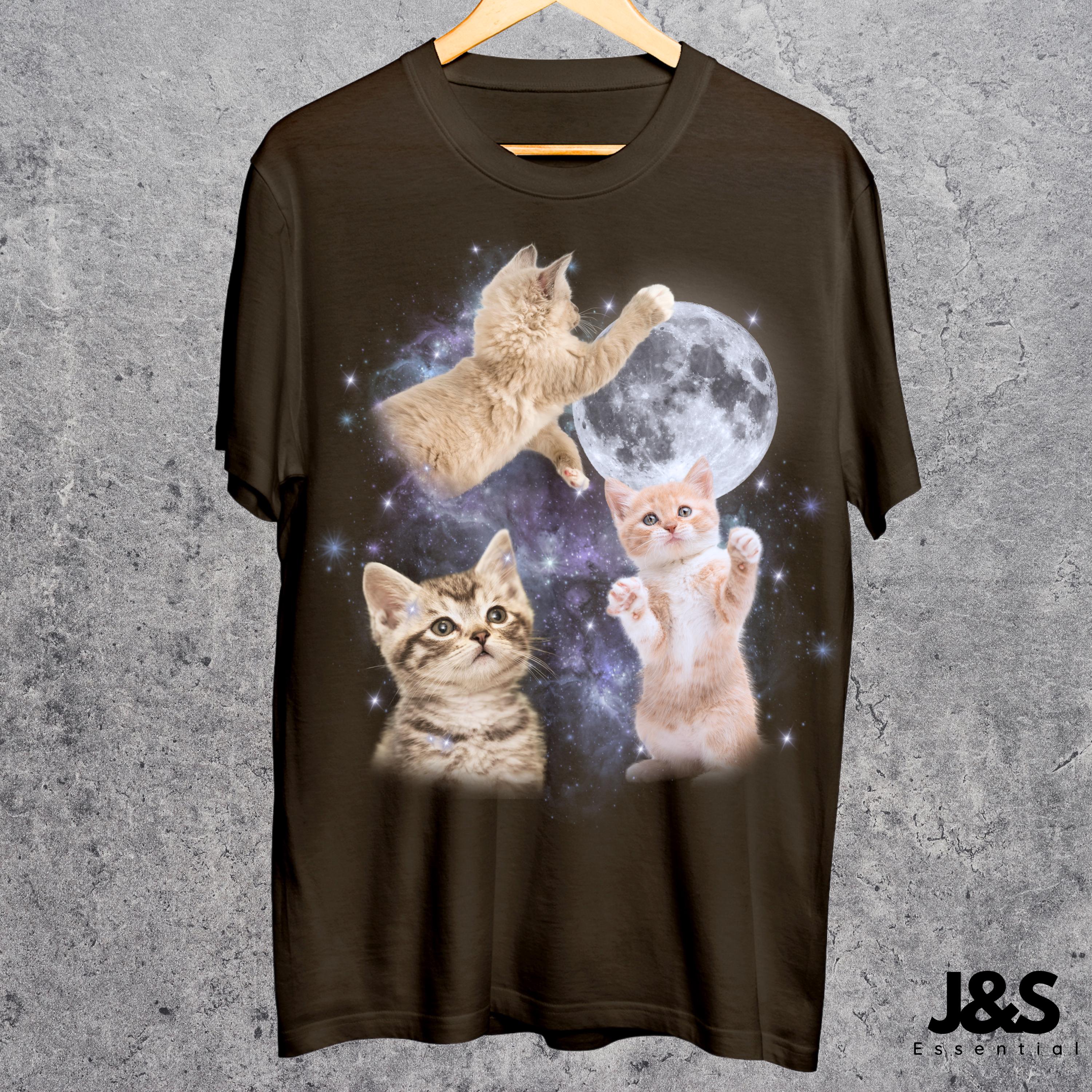 Three Cats Retro Moon Vintage Cat Moonmeme Cat Lovers Cat Tee Oversized Washed Tee Weird Meme (3)