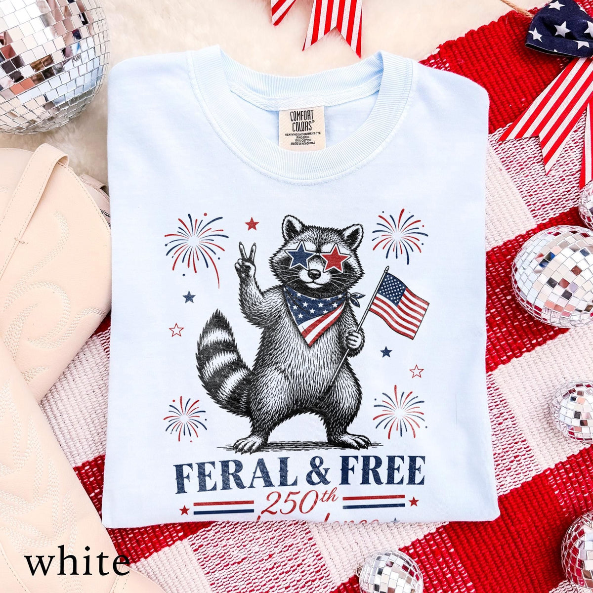 Usa 250th Anniversary Feral Free Raccoon Tee Patriotic America Comfort Colors Freedom Tee (3)