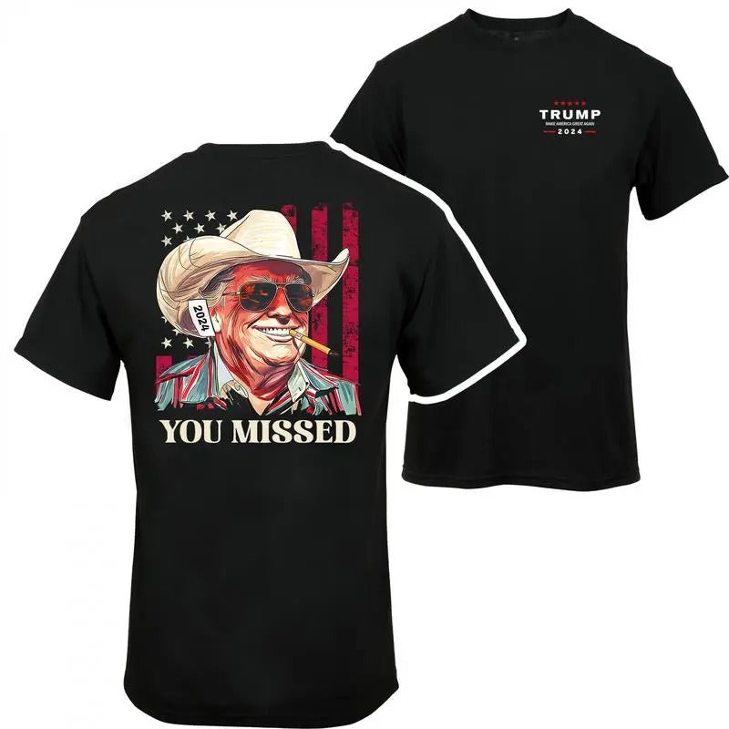 2 Side Western Trump Cowboy You Missed Flag Back T-shirt, Trendy Styles T-shirt, Gift For Her, Gift For Him Classic...