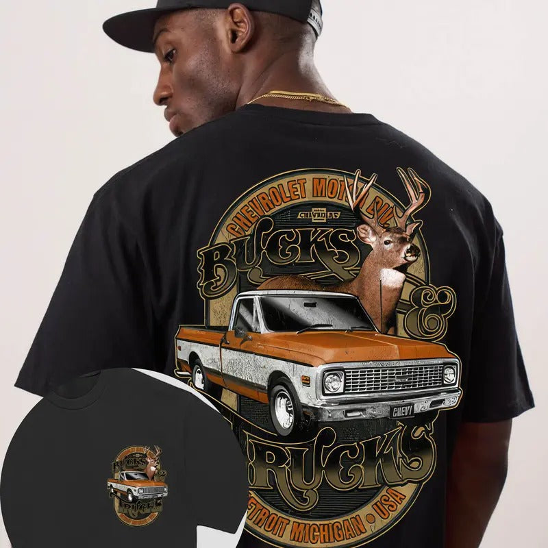 2 Sides Chevy Bucks and Trucks T-Shirt - Classic Cotton Crewneck Graphic Tee Hoodie, Sweatshirt | HypeDripTees.com