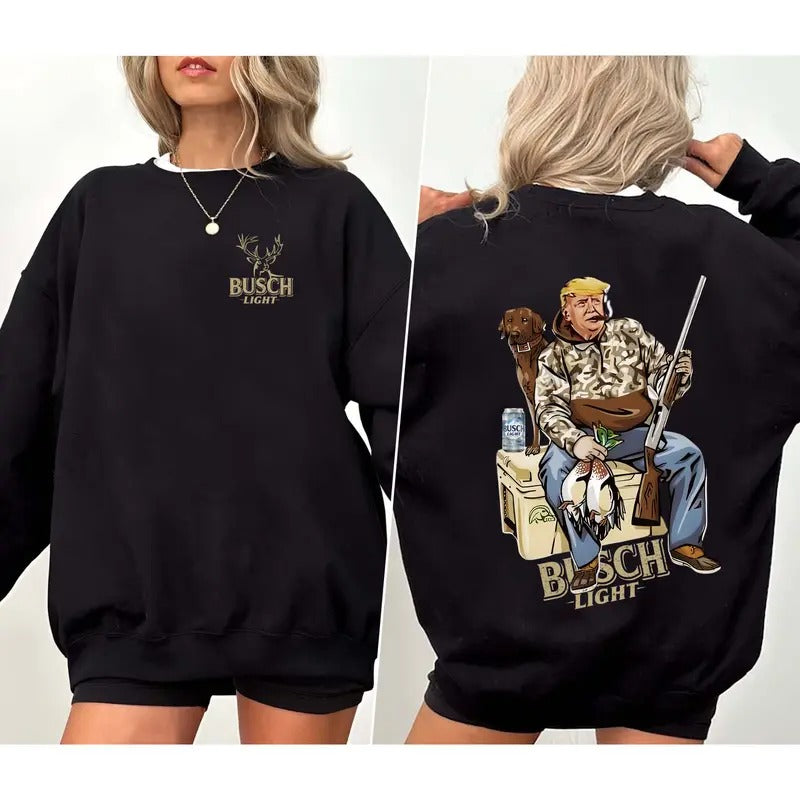 2 Sides Hunter Trump With Busch Light Beer 2 Siders Sweatshirt, Trump and Your Hunt Dog Sweatshirt, Ideal for Duck...