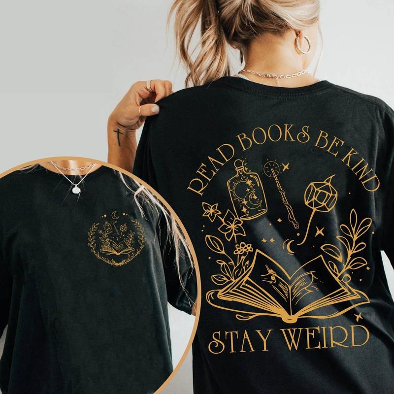 2 slide design,  Read Books Be Kind Stay Weird T-Shirt, Vintage Boho Book Lover T-shirt, Literary Shirt, Book Reader Tee,...