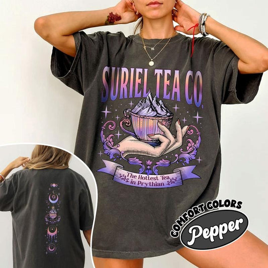 2 slide design, Suriel Tea Co T-Shirt, A Court Of Thorns And Roses, Bookish Booktok Shirt, 2 Sided Suriel Tea Tshirt, Acotar SJM Trendy Merch