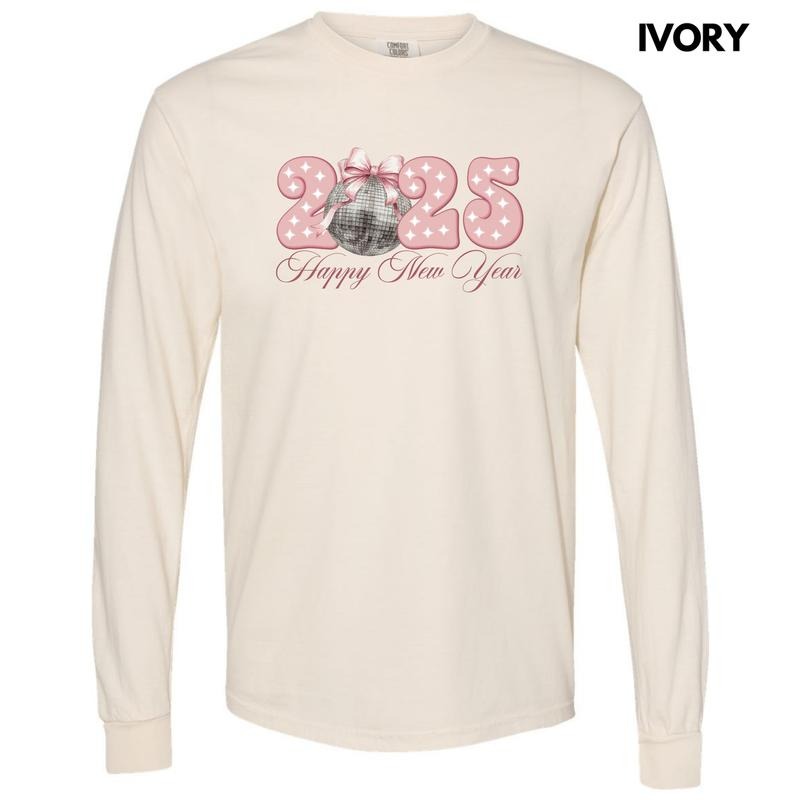 2025 Blush Disco New Year Long Sleeve Comfort Colors T-Shirt 'NLB' Hoodie, Sweatshirt | HypeDripTees.com