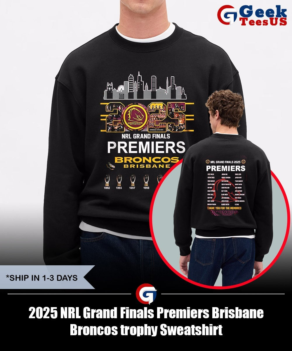 2025 NRL Grand Finals Premiers Brisbane Broncos trophy shirt