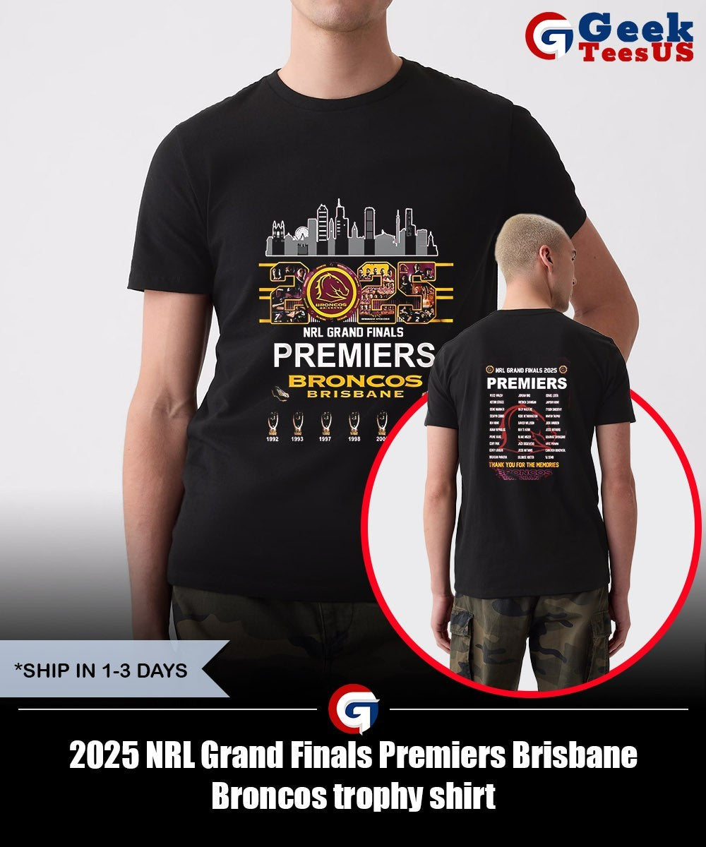 2025 NRL Grand Finals Premiers Brisbane Broncos trophy shirt