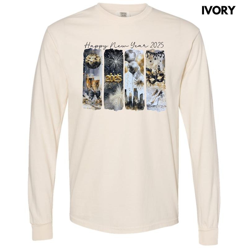 2025 New Year Scenes Long Sleeve Comfort Colors T-Shirt Hoodie, Sweatshirt | HypeDripTees.com