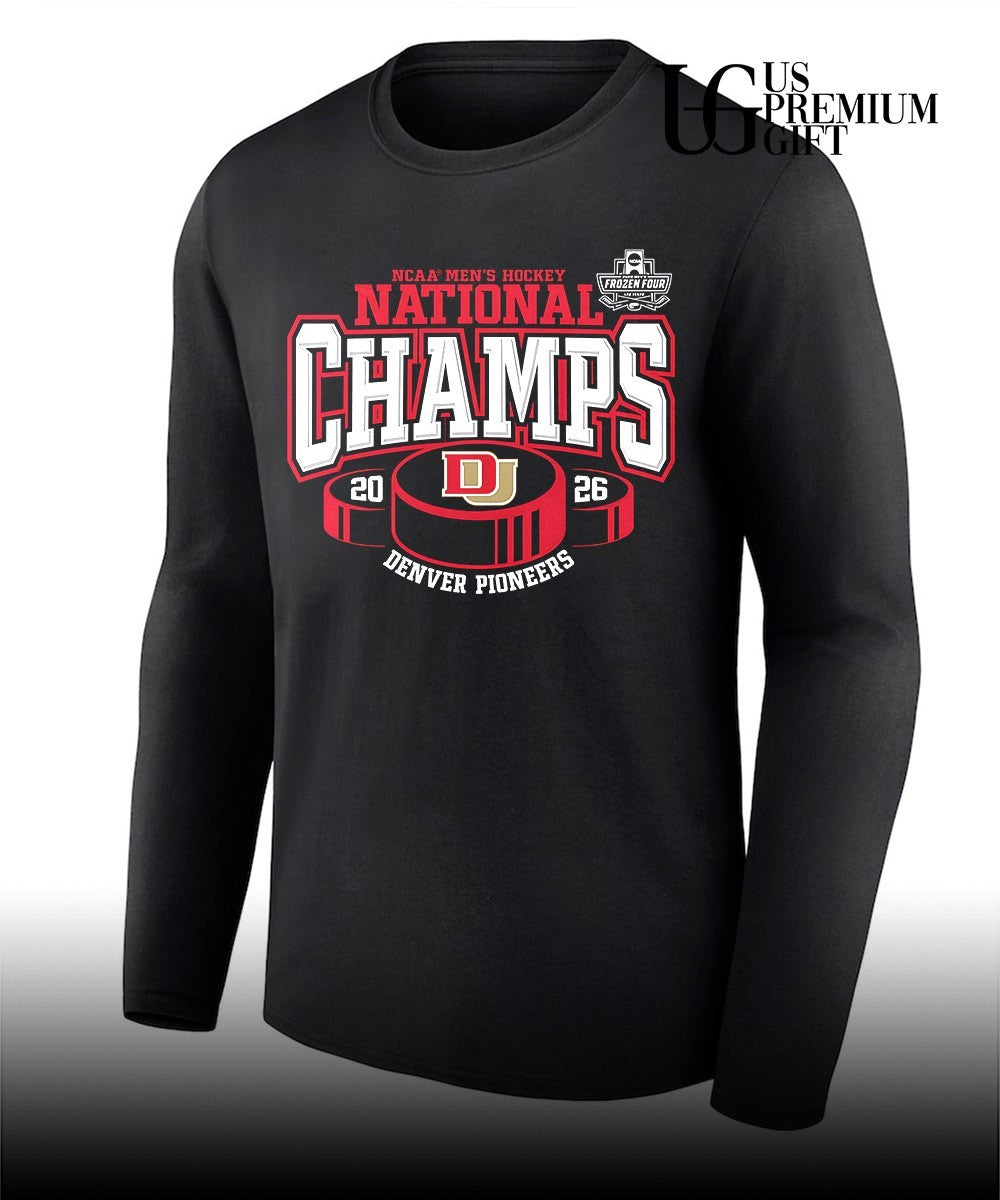 2026 NCAA Frozen Four Denver Pioneers Ice Hockey National Champions hockey puck shirt