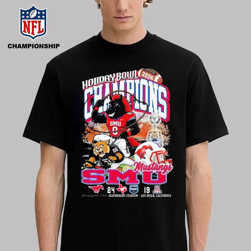 2026 Holiday Bowl Champions SMU Mustangs 24-19 Score Vintage Mascot Shirt