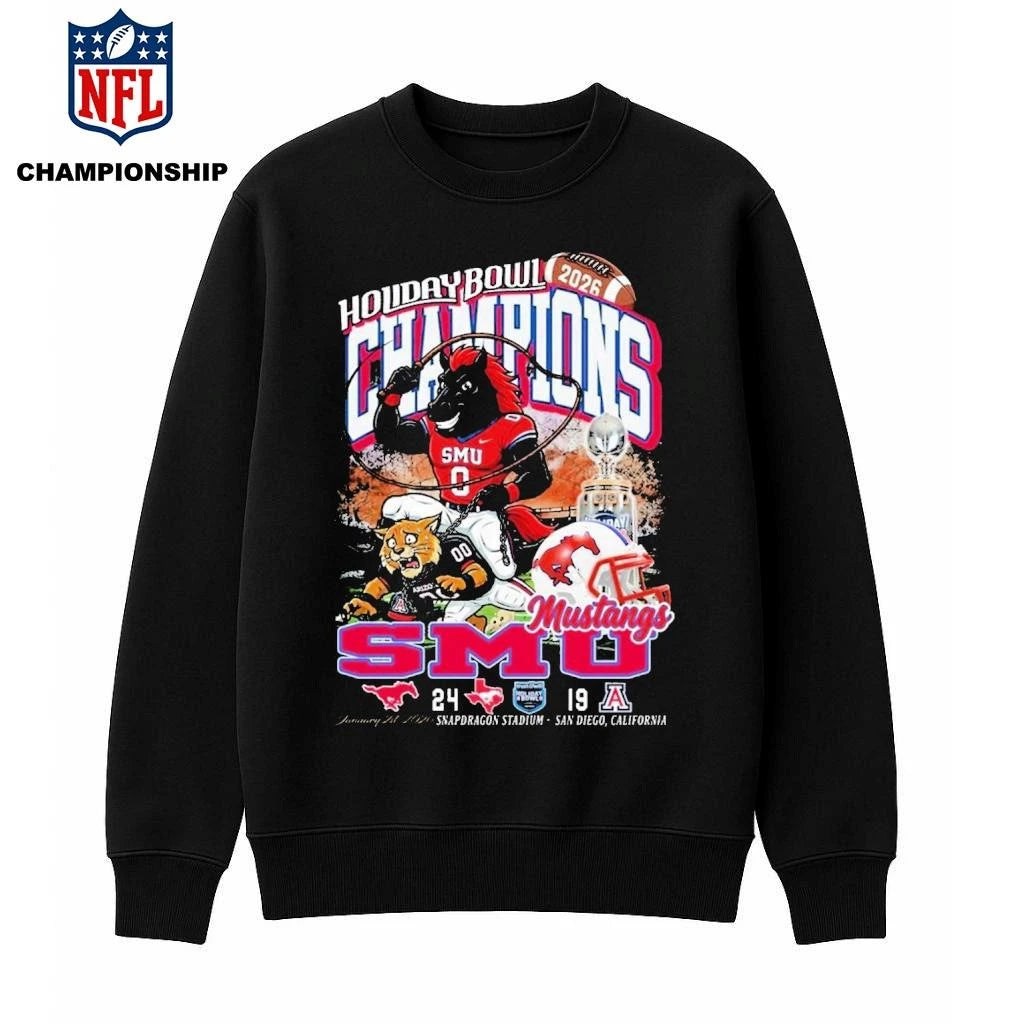 2026 Holiday Bowl Champions SMU Mustangs 24-19 Score Vintage Mascot Shirt