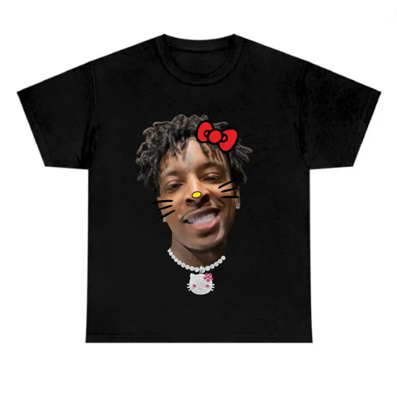 21 Savageee Kittty Cute Black T-Shirt for Men - Classic Cotton Fabric Hoodie, Sweatshirt | HypeDripTees.com