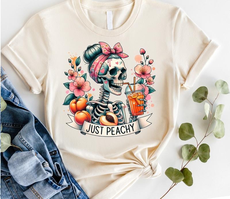#263 - Just Peachy Skull Skeleton Shirt - Print Unisex Crew neck Tee T-shirt - Shirt Hoodie, Sweatshirt | HypeDripTees.com
