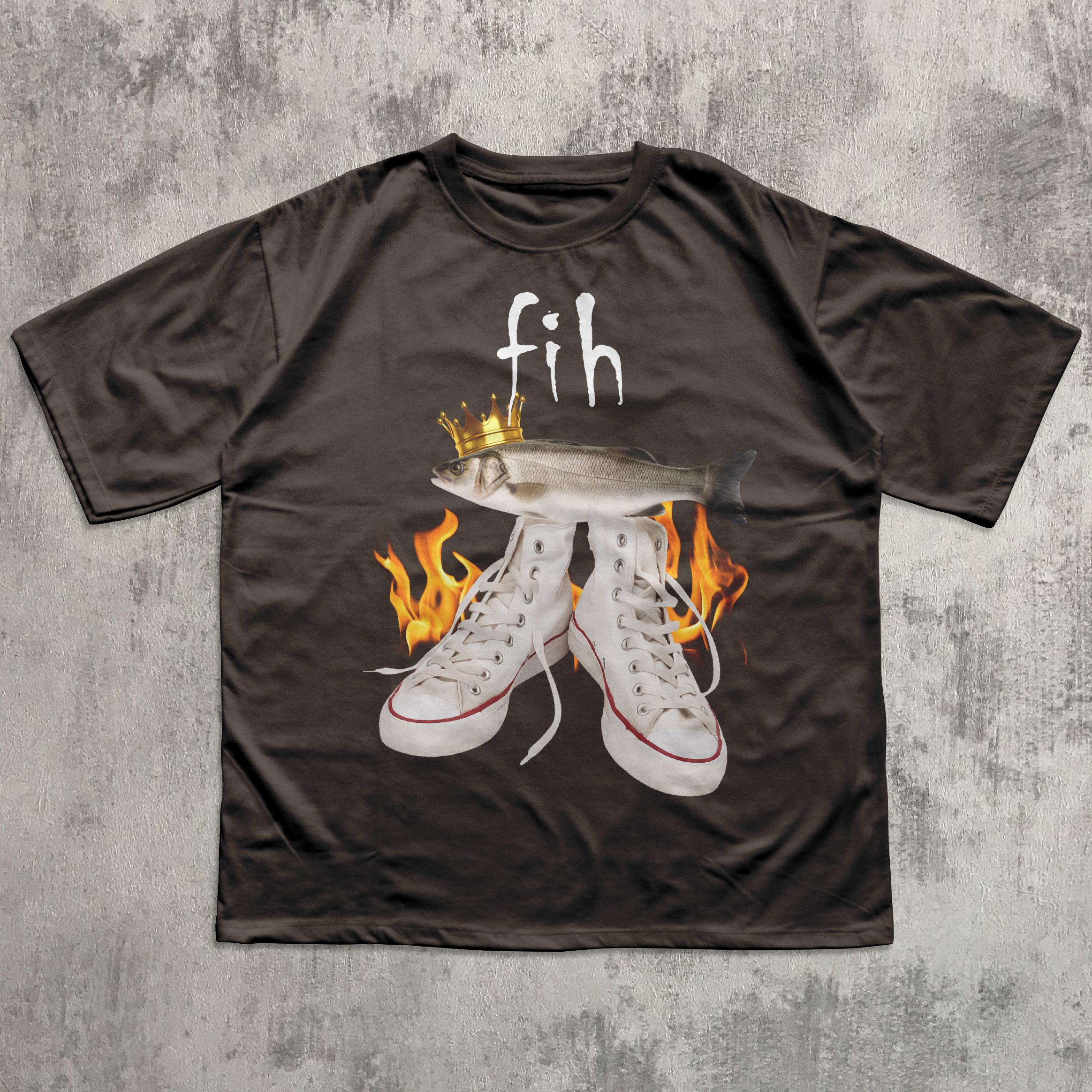 Fih Meme Fish Unhinged Clothes Ironic Tees Stupid Weird Tee Brainro Silly Cringy (4)