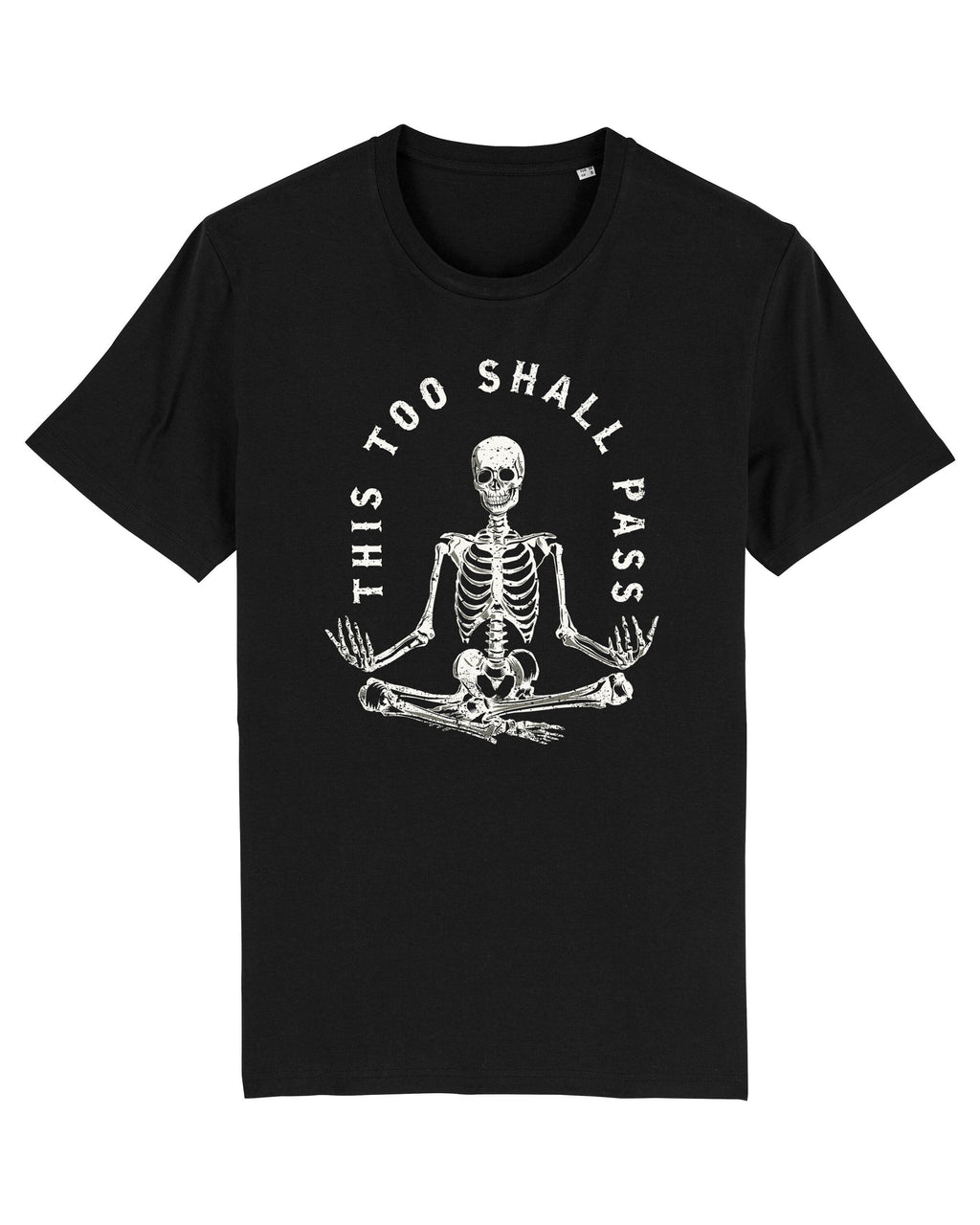 Meditating Skeleton Too Shall Pass Gothic Mental Health Quote Tee Spiritual Friend (4)