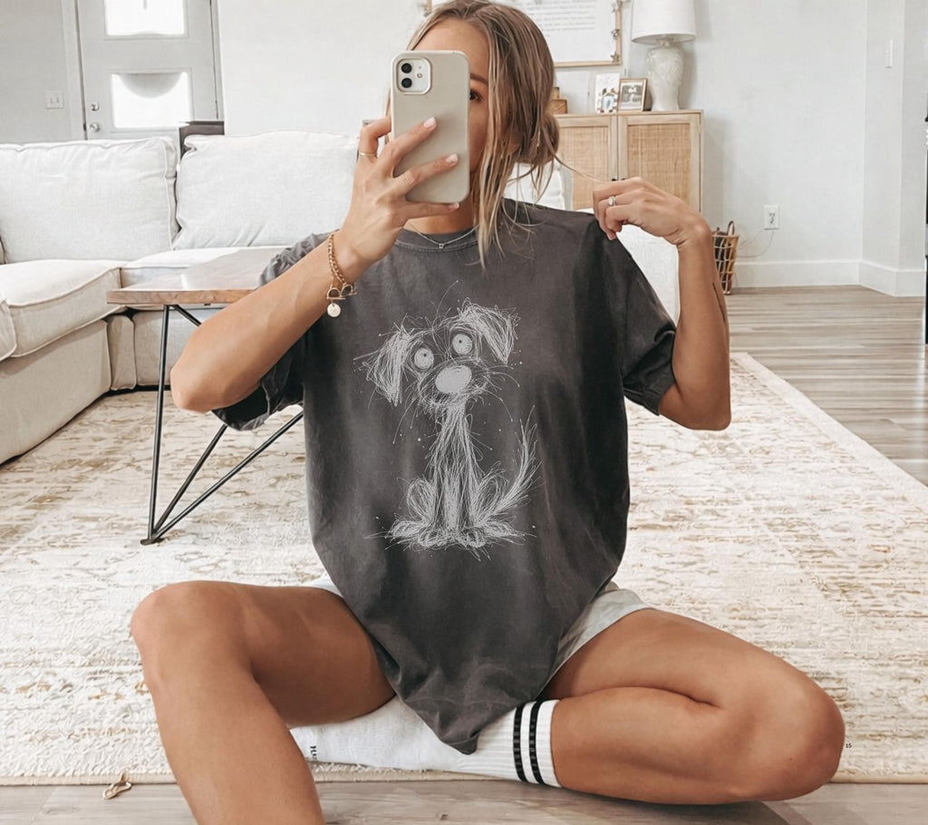 Comfort Colors Puppy Doodle Scribble Dog Sketch Tee Line Art Dog Dog Lover (4)