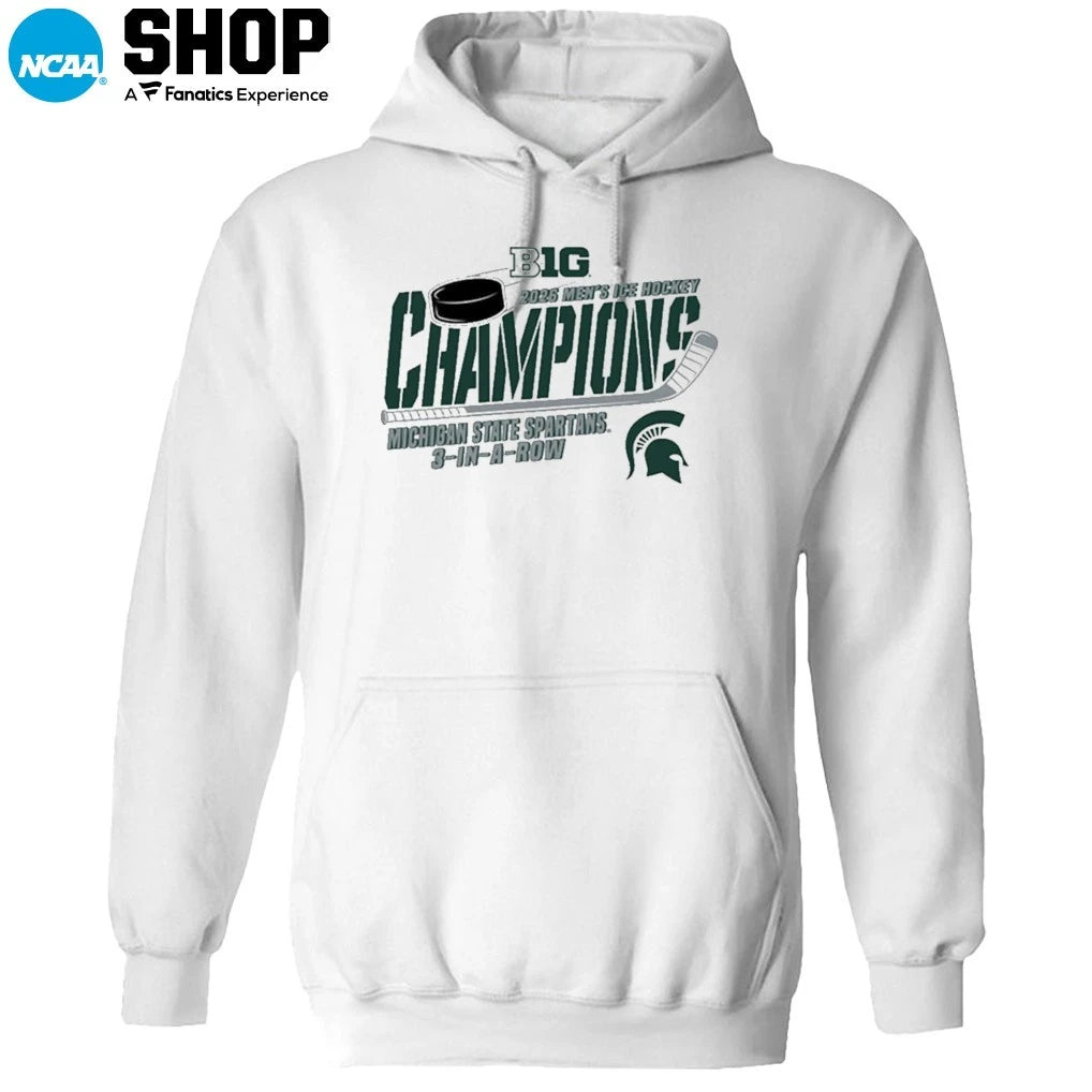 3 In A Row Michigan State Spartans 2026 Big Ten Hockey Champions T-Shirt
