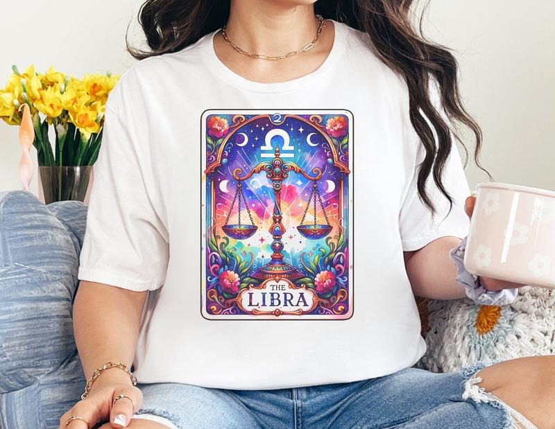 # 321 - Scales Zodiac Libra Tarot Card Design - Print Unisex Crew neck Tee T-shirt Hoodie, Sweatshirt | HypeDripTees.com