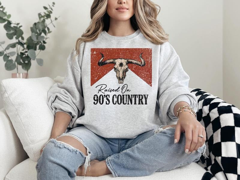 #367 - Western Raised On 90's Country Shirt Design, Tee T-shirt Shirt Print Unisex Crewneck Sweatshirt