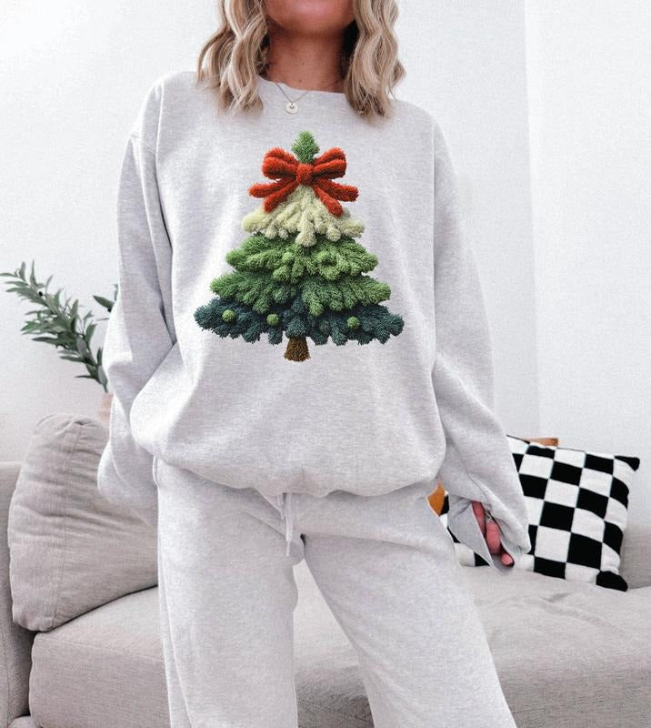 #387 - Faux Latch Hook Yarn Embroidery Tree, Christmas Holiday Shirt Design, Tee T-shirt Shirt Print Unisex Crewneck...