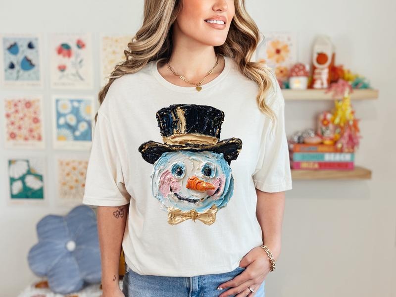 #397 -  Hand-Painted Snowman Frosty Design, Christmas Holiday Shirt Design, Tee T-shirt Shirt Print Unisex Crewneck...