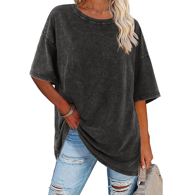 3PC Women's Acid-Washed Cotton Loose-Fitting Crewneck T-Shirts Summer Casual Streetwear Basic Minimalist Top Hoodie,...