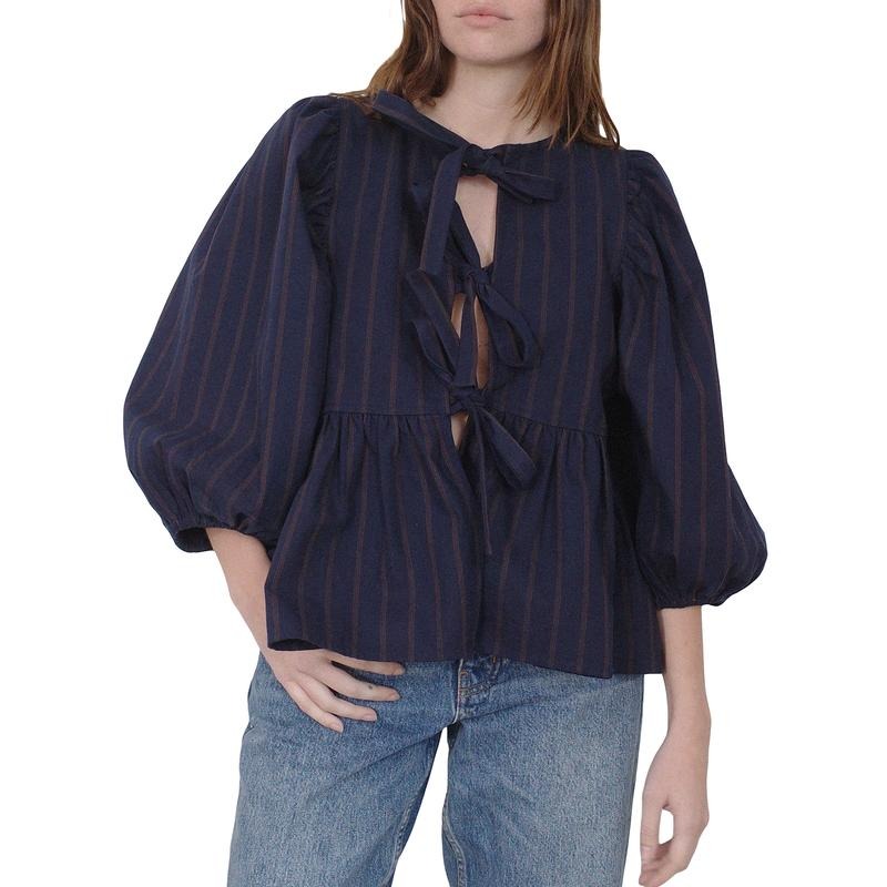 Women Basic Tie Front Tops Casual Solid Color Loose 3/4 Sleeve Shirt Cardigan for Club Streetwear Aesthetic Clothes Long...