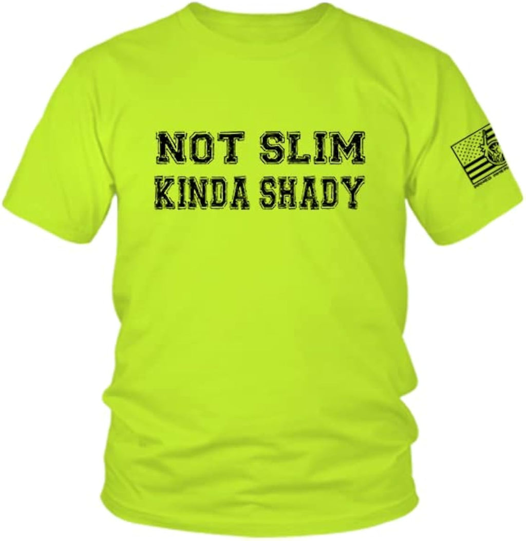Hi Vis, Hi Viz Not Slim Kinda Shady Cotton/Poly Blend Half-Sleeve Safety T-Shirt, Funny Work Shirts for Men, Safety Yellow