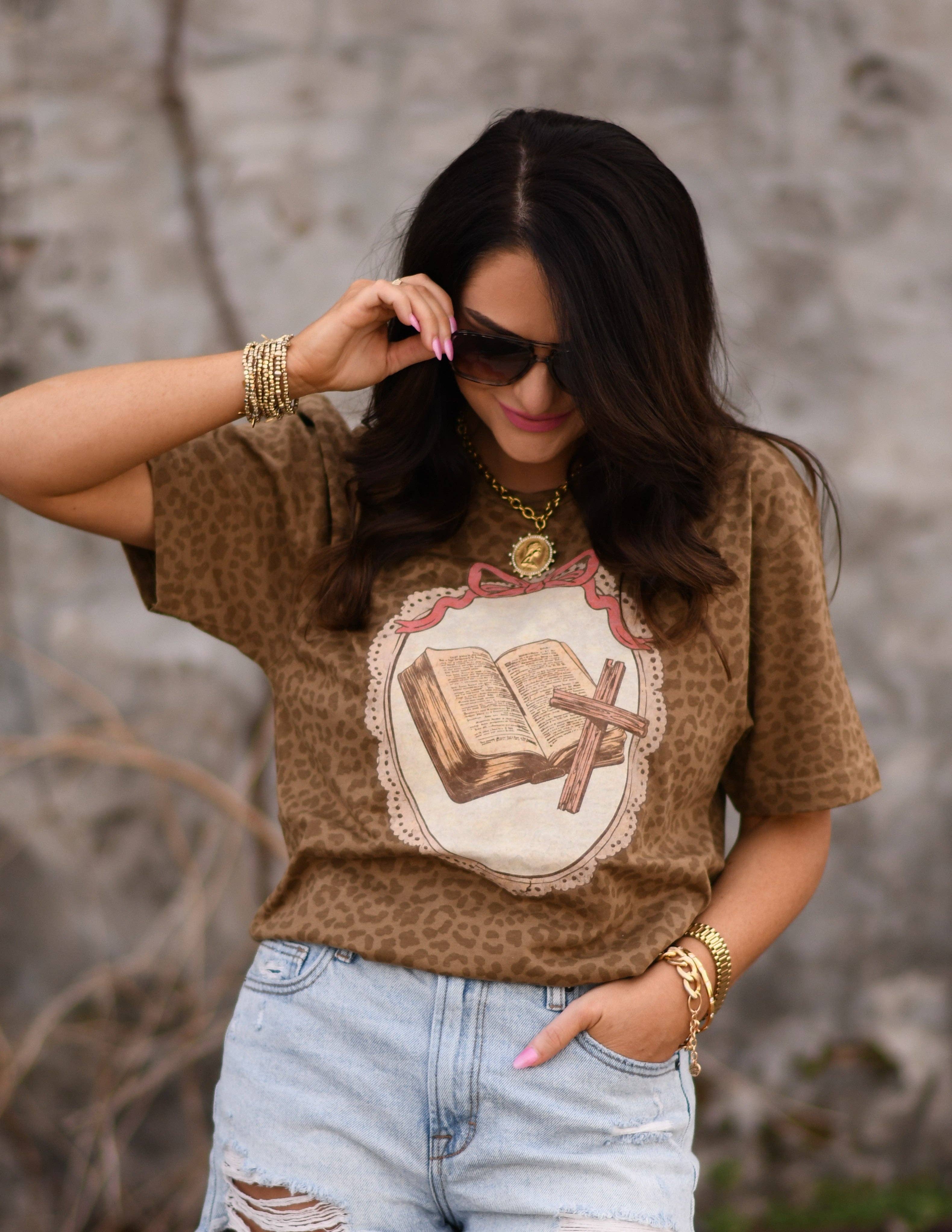 Bible Cross Leopard Tee