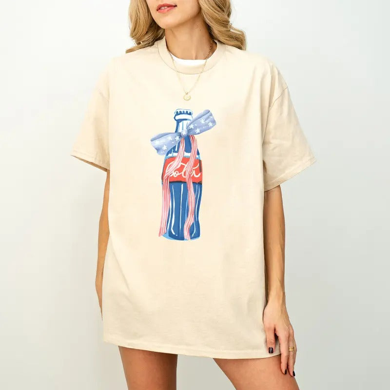 4th July Funny Cola Bow Graphic Shirt, Oversized Cola Fan Shirt, Cola Lover Tee Present,  Soda sweatshirt Hoodie