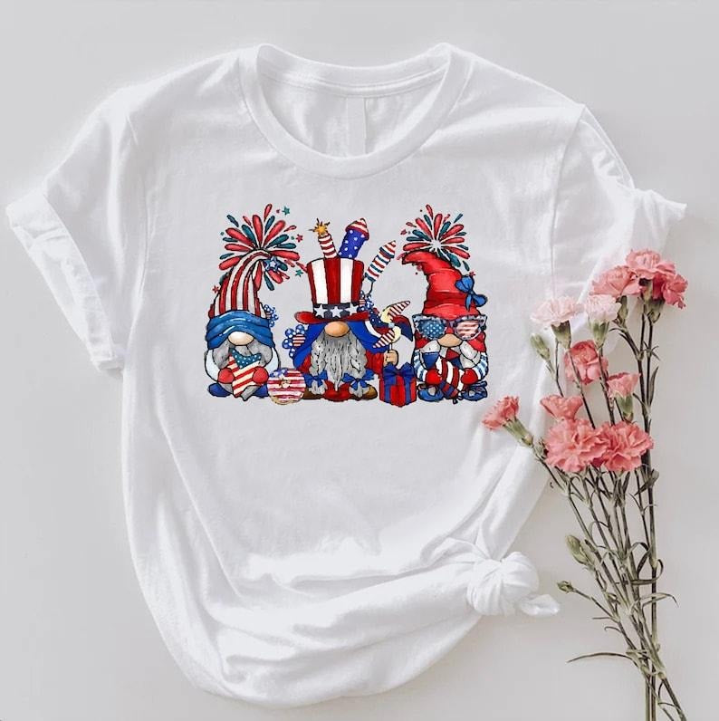 4th Of July Gnomes Shirt, Patriotic Gnomes Tshirt, Fourth Of July Celebration Party Outfit, Red White Blue Gnomes Tee,...
