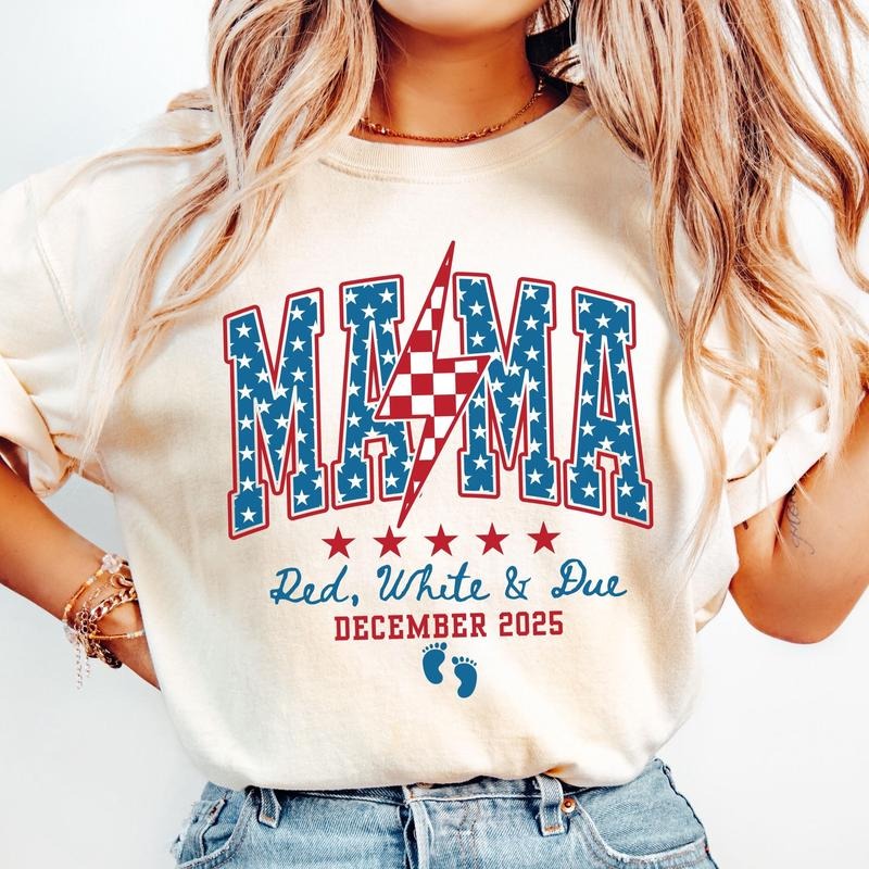 4th of July Pregnancy Announcement Shirt, American Mama, Red White and Due, Patriotic Maternity Tee, July Fourth Shirt...