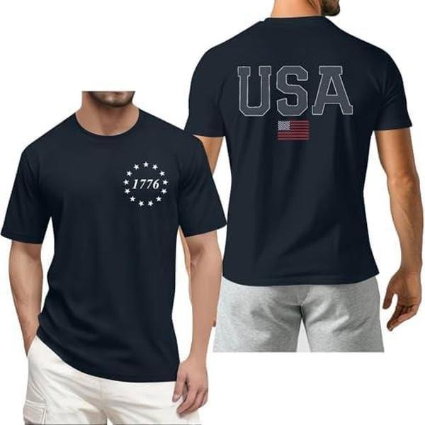 4th of July Shirt for Men USA 1776 Printed Short Sleeve Patriotic Shirt Cotton Menswear Hoodie, Sweatshirt | HypeDripTees.com