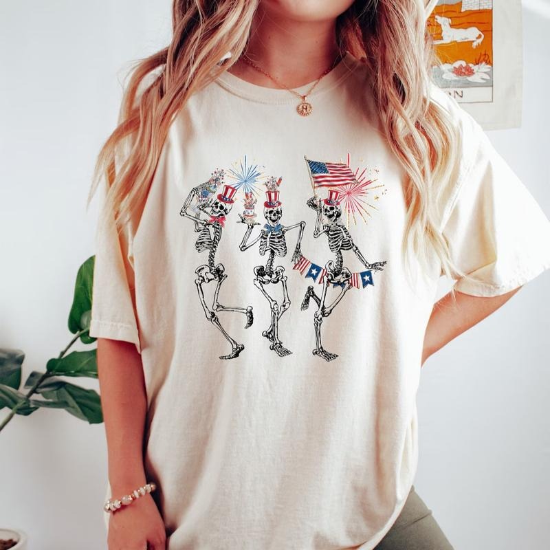 4th of July Skellies, 4th of July Shirts, Dancing Skeleton Shirt, American Flag Shirt,4th of July, Stars and Stripes...
