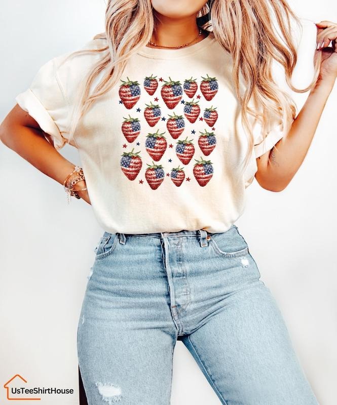 4th of July Strawberries Shirt, 4th of July Shirt Hoodie, Sweatshirt | HypeDripTees.com