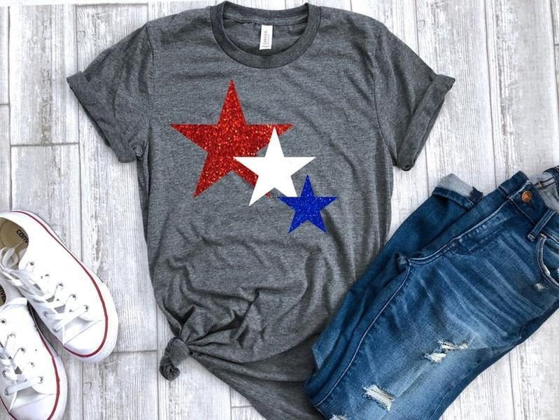 4th of July womens shirt, Star glitter shirt Hoodie, Sweatshirt | HypeDripTees.com