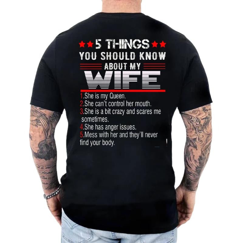 5 Things You Should Know About My Wife Shirt, Husband T Shirt Back Print, Funny Gift For Husband From Wife, Regular Fit...