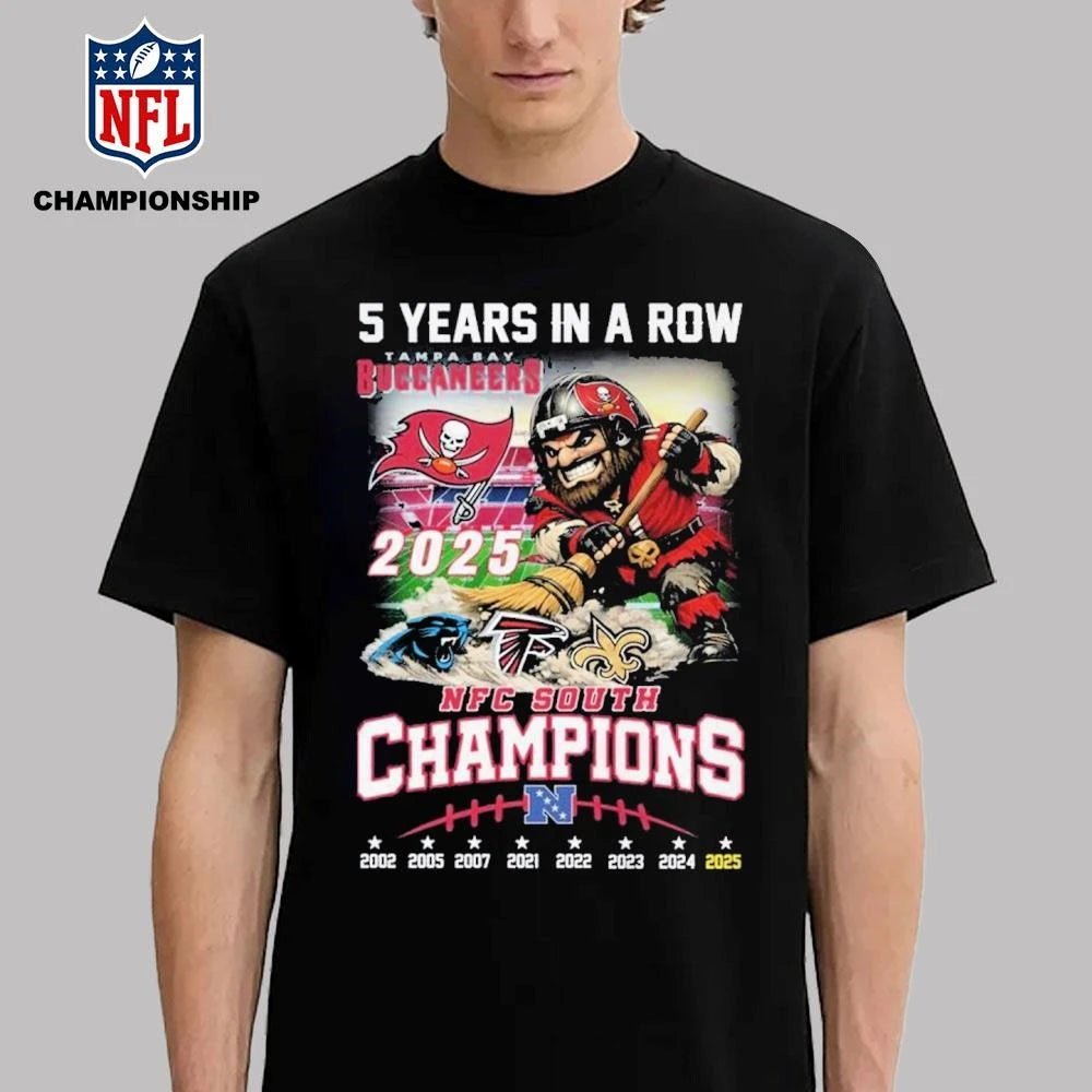 5 Years in a Row Tampa Bay Buccaneers NFC South Champions Vintage Mascot Shirt