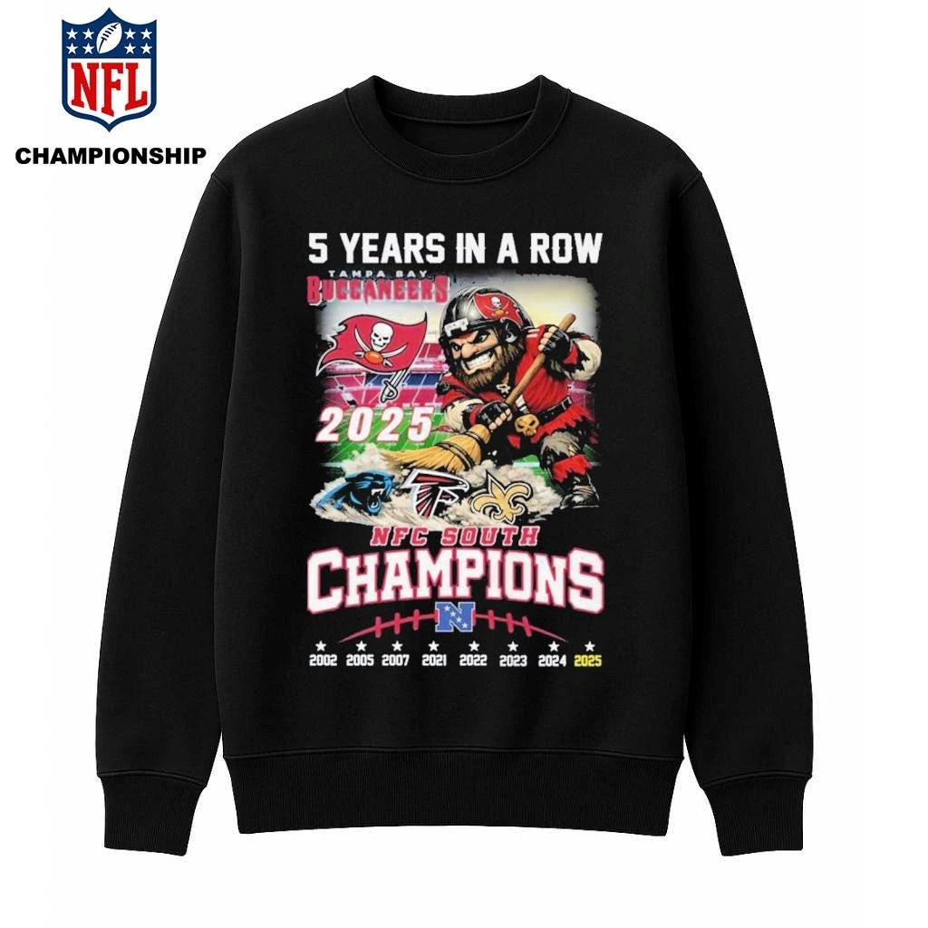 5 Years in a Row Tampa Bay Buccaneers NFC South Champions Vintage Mascot Shirt