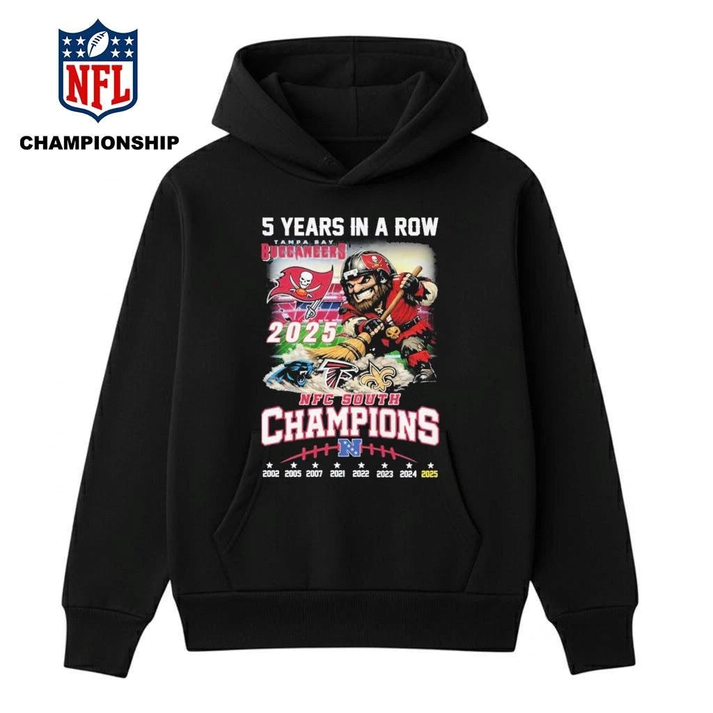 5 Years in a Row Tampa Bay Buccaneers NFC South Champions Vintage Mascot Shirt