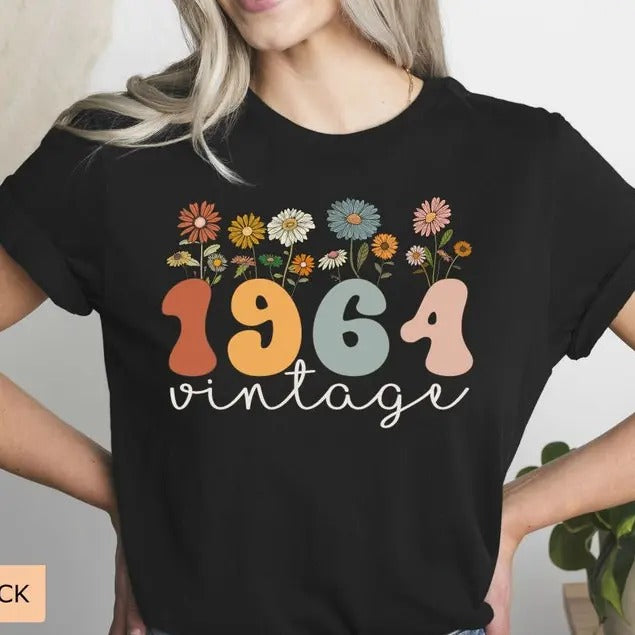 60th Birthday Shirt Vintage 1964 Tshirt, Wildflowers 60th Birthday Tee, Woman Shirt, 60 Year Old Birthday Gift, Retro...