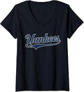 Women's Yankees Vintage Retro Style Tee, Classic 70s & 80s Yankees V-Neck T-Shirt