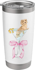 Funny Dachshund Dog With Martini Glass Coquette Pink Bow Stainless Steel Insulated Tumbler