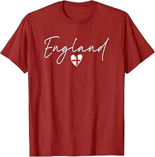 Vintage England Flag Heart Cursive Script Womens English T-Shirt