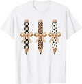Preppy Leopard Pencil Bow Coquette Teacher Back to School T-Shirt