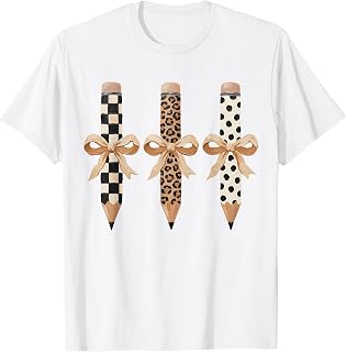 Preppy Leopard Pencil Bow Coquette Teacher Back to School T-Shirt