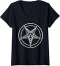 Women's Baphomet Pentagram Occult Gothic Sigil Symbol Rock Music V-Neck T-Shirt