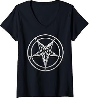Women's Baphomet Pentagram Occult Gothic Sigil Symbol Rock Music V-Neck T-Shirt